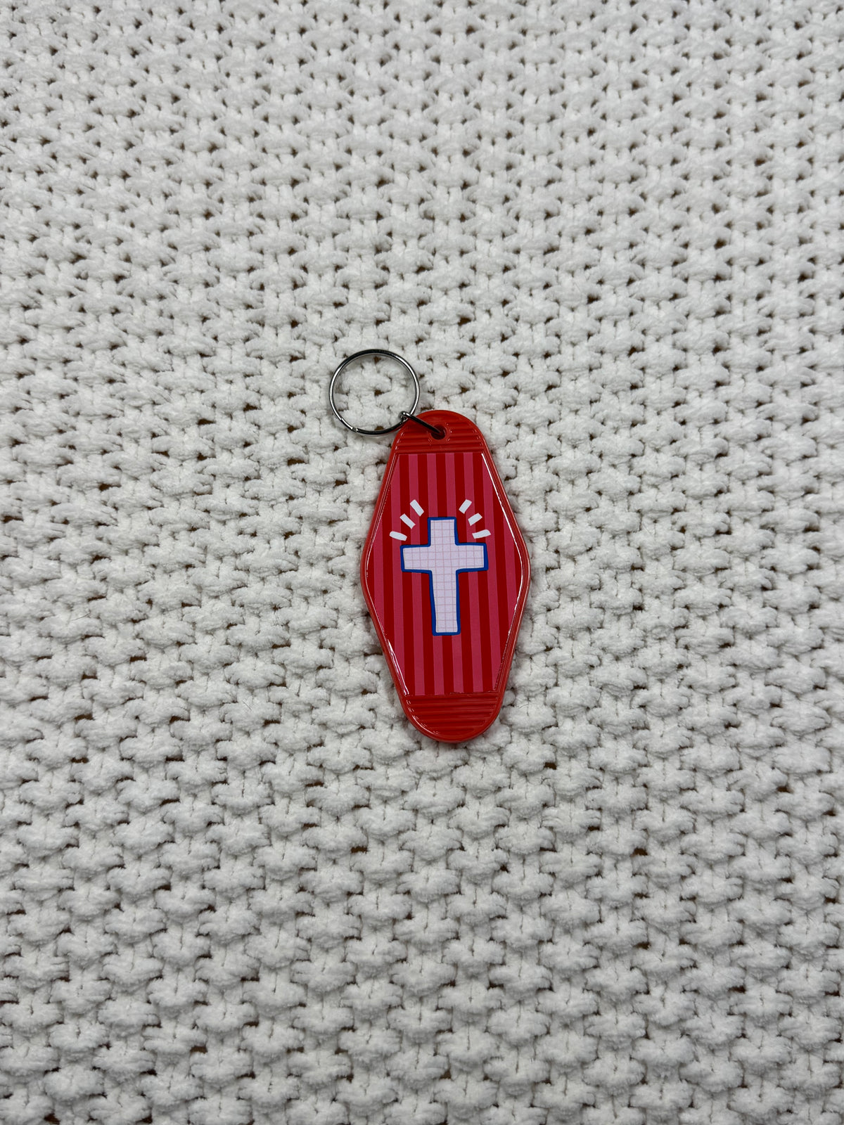 Red Keychain - Stripes Cross Design