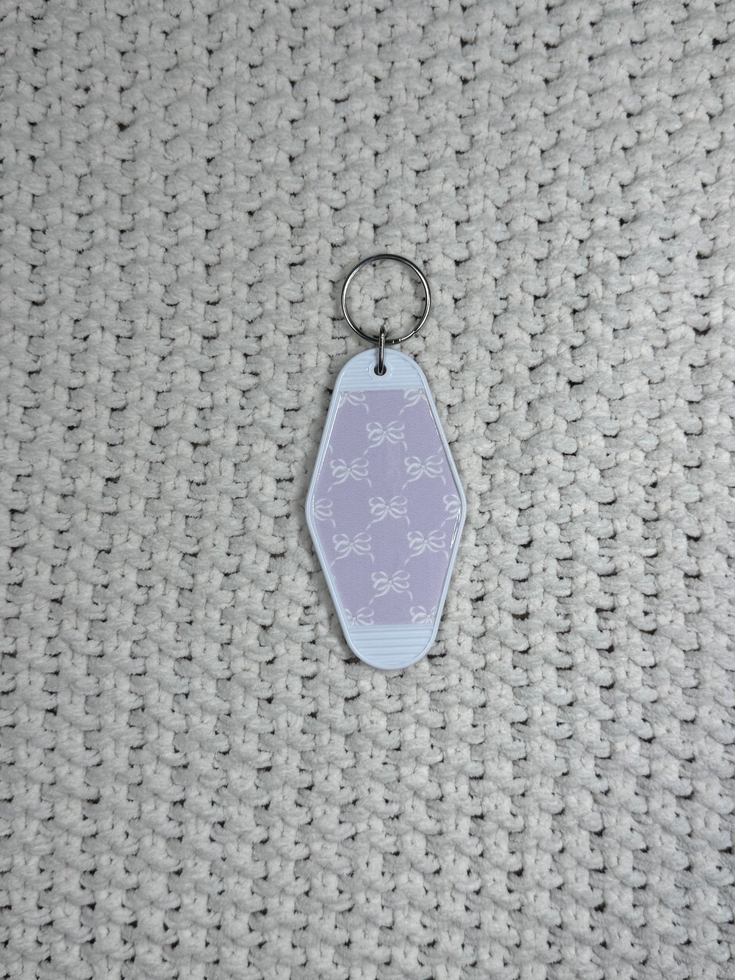 White Keychain - Lavender Bow Design