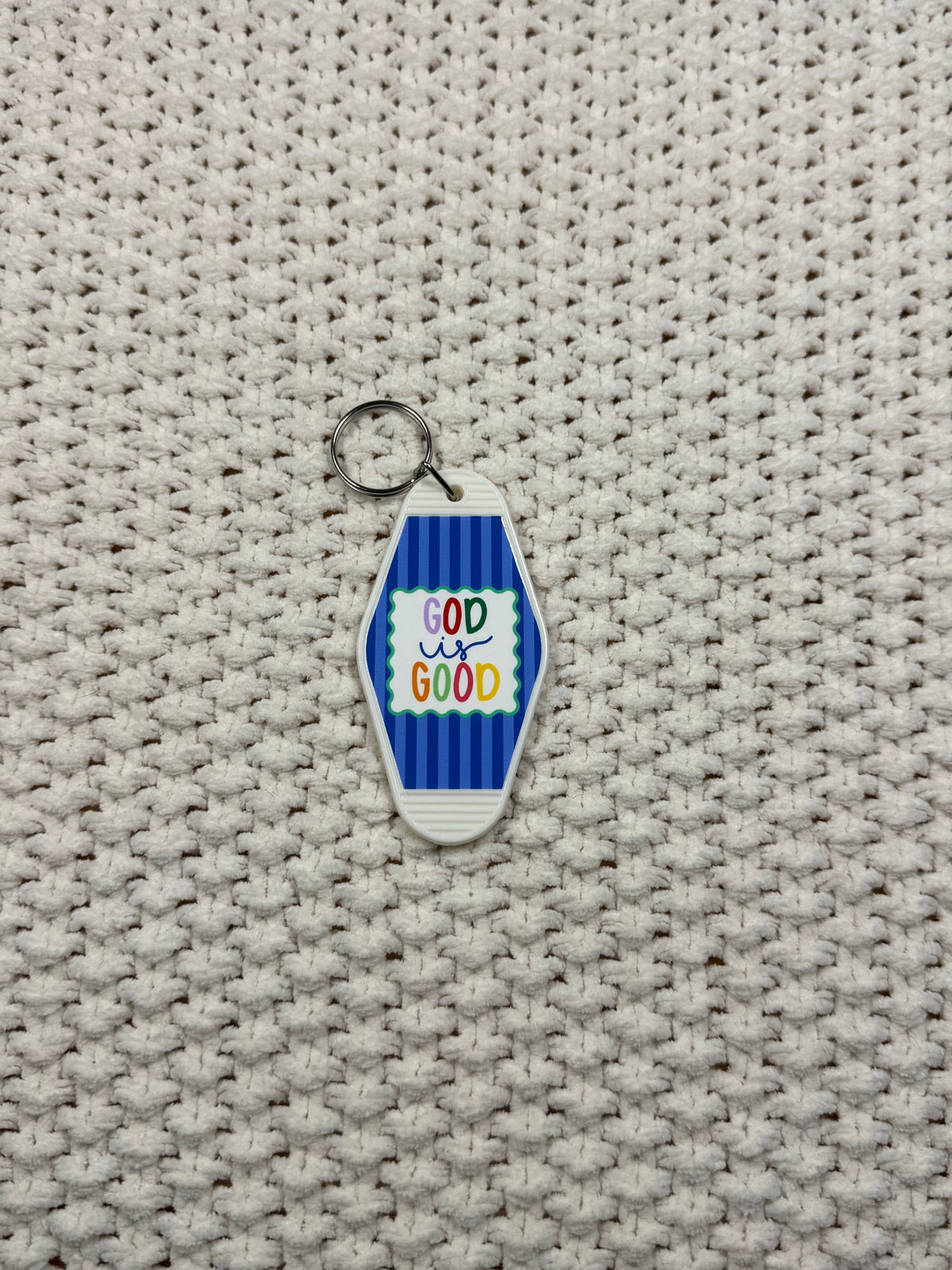 White Keychain - Stripes God is Good Design