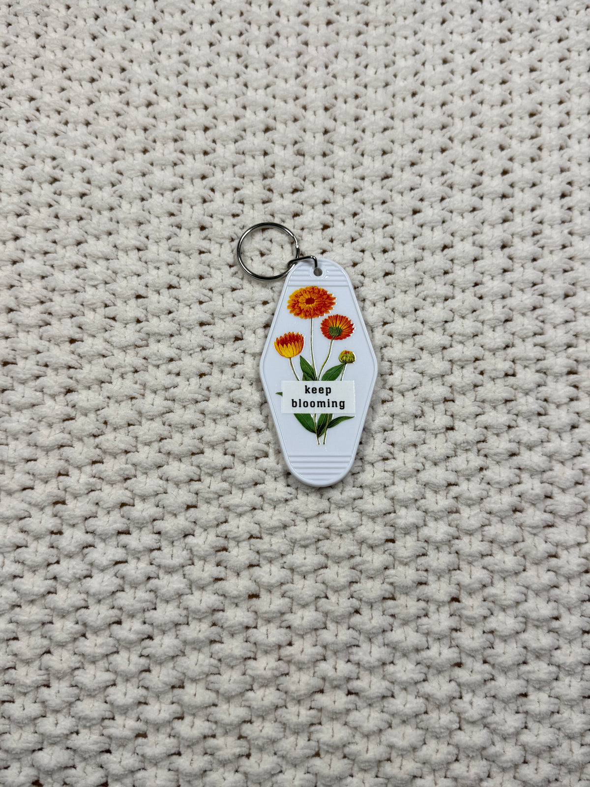 White Keychain - Keep Blooming Design