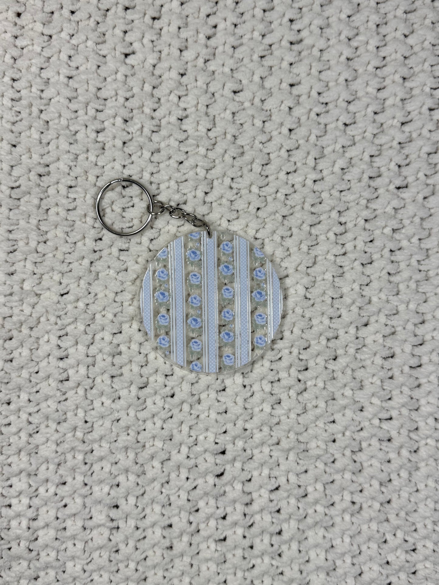 Blue Flowers and Stripes Acrylic Keychain