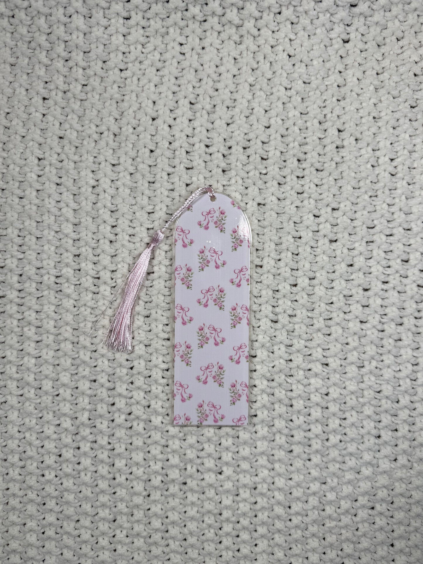 Pink Floral and Bow Design Acrylic Bookmark