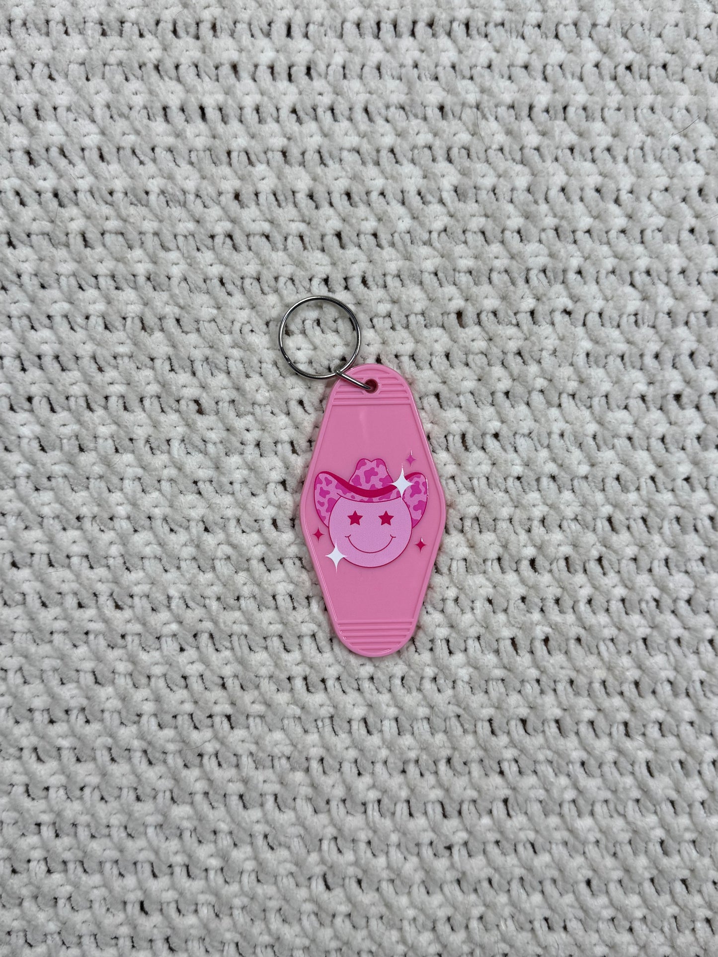Pink Keychain - Smiley Cowgirl Design