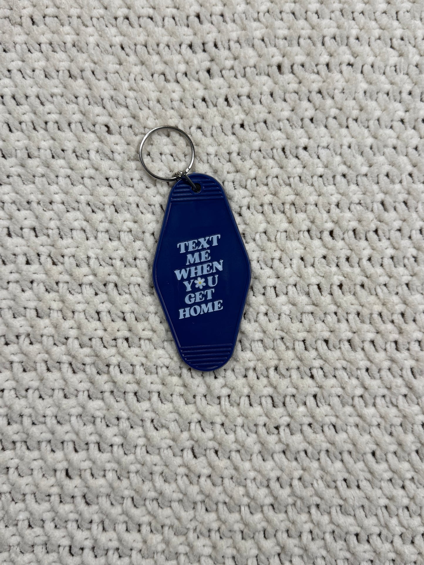 Navy Blue Keychain - "text me when you get home" Design
