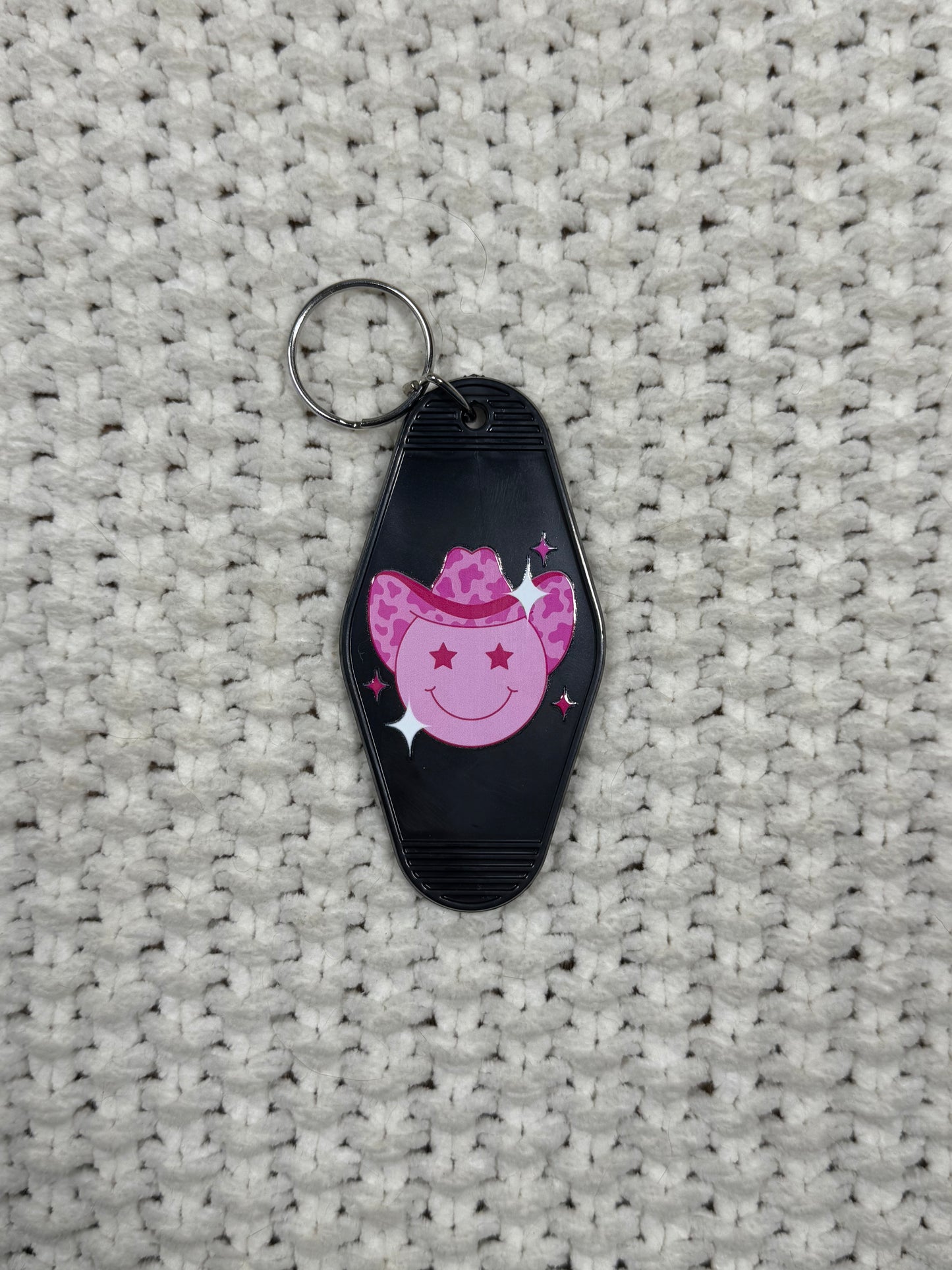 Black Keychain - Smiley Cowgirl Design