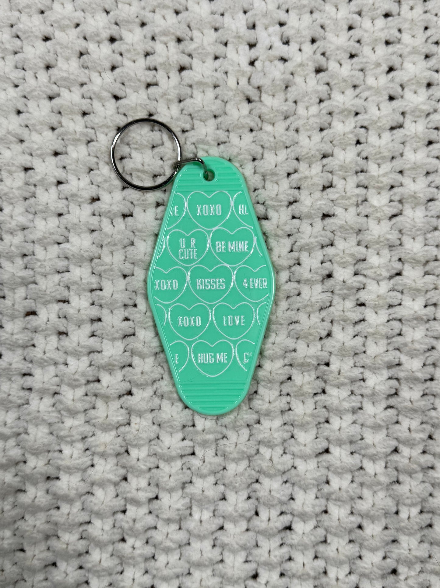 Mint Green Keychain - Conversation Hearts Design