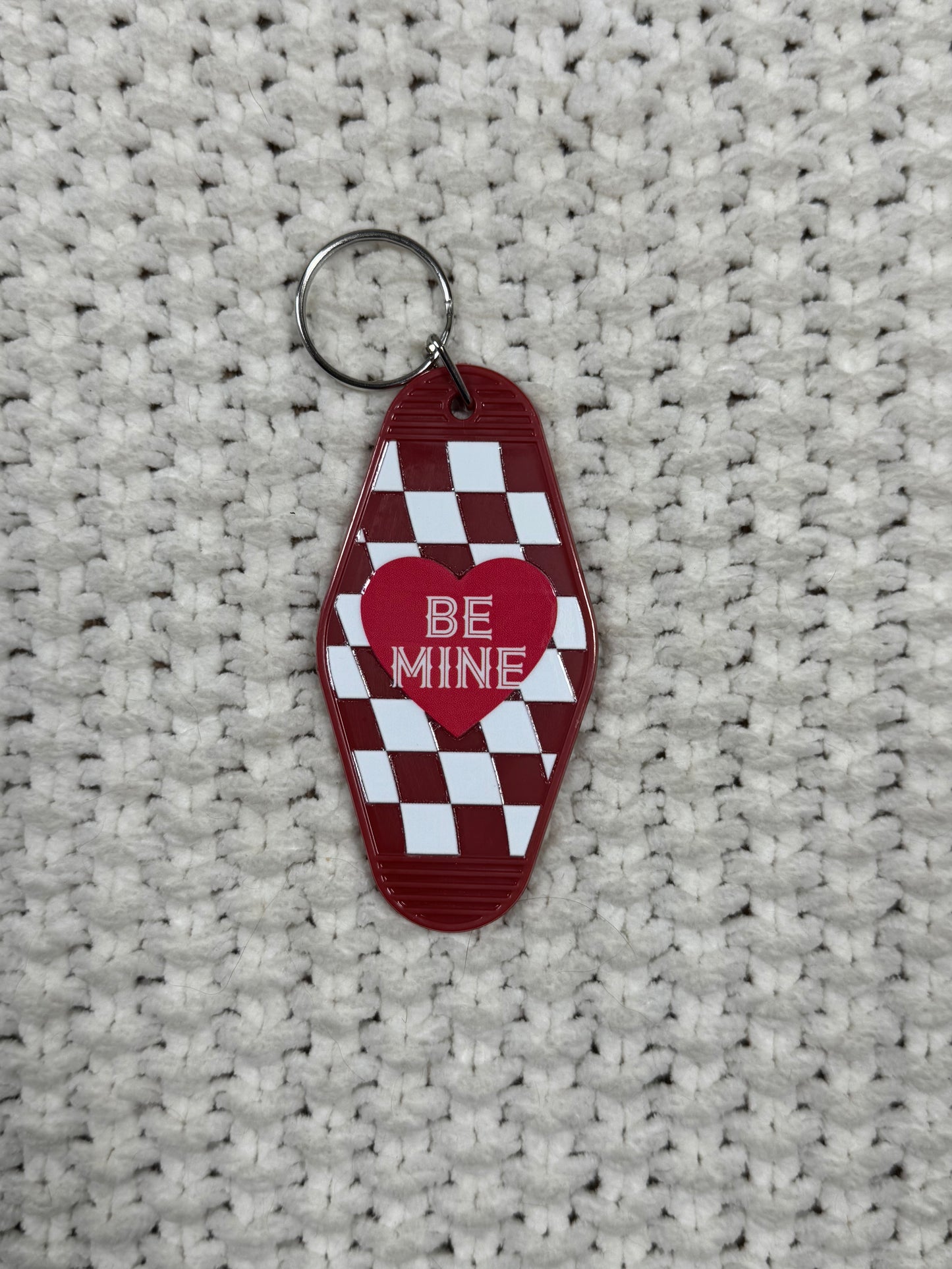 Deep Red Keychain - Be Mine Heart Checkered Design
