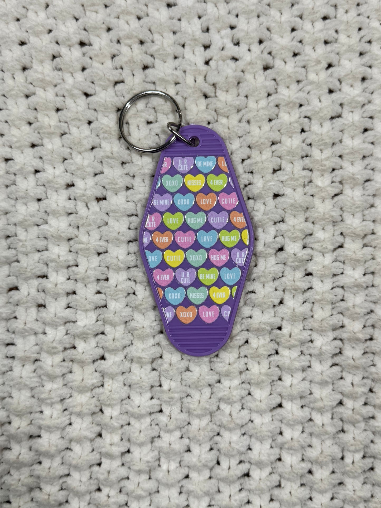 Purple Keychain - Conversation Hearts Design