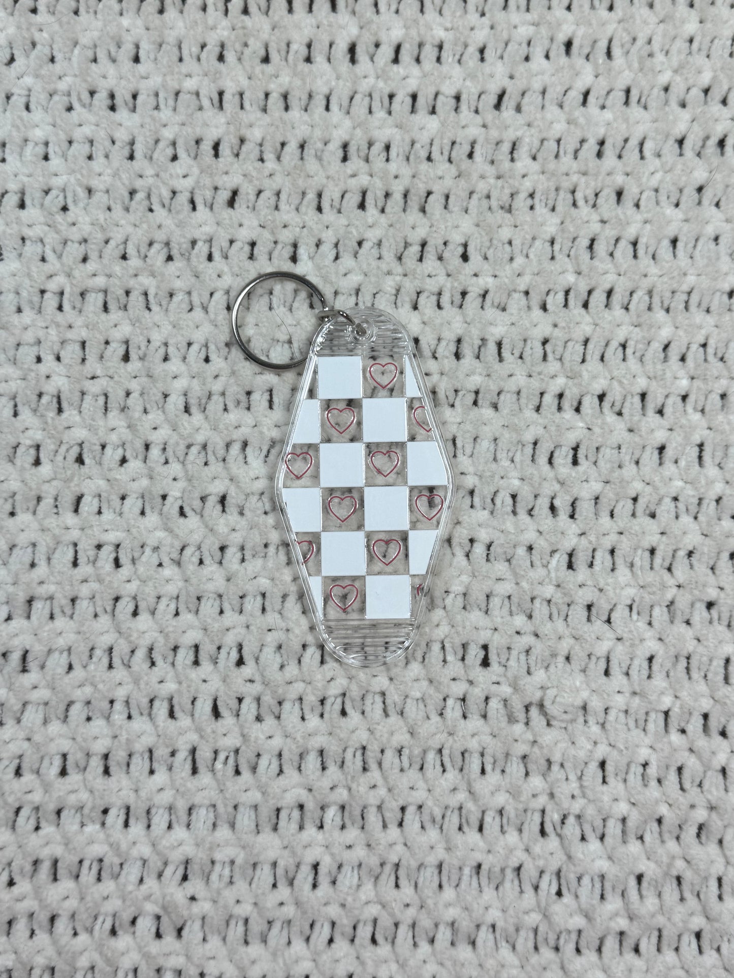 Clear Keychain - Checkered Heart Design