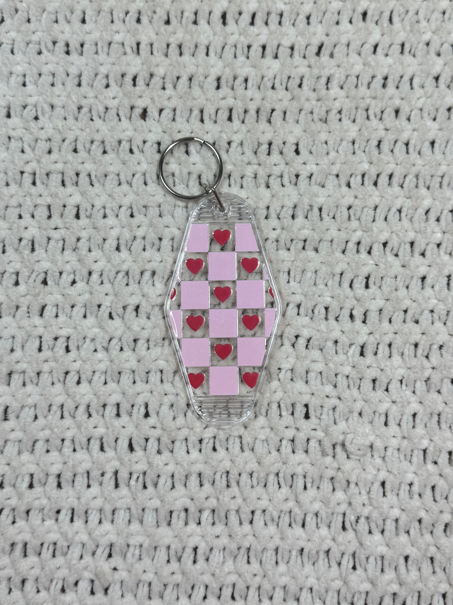 Clear Keychain - Checkered Heart Design
