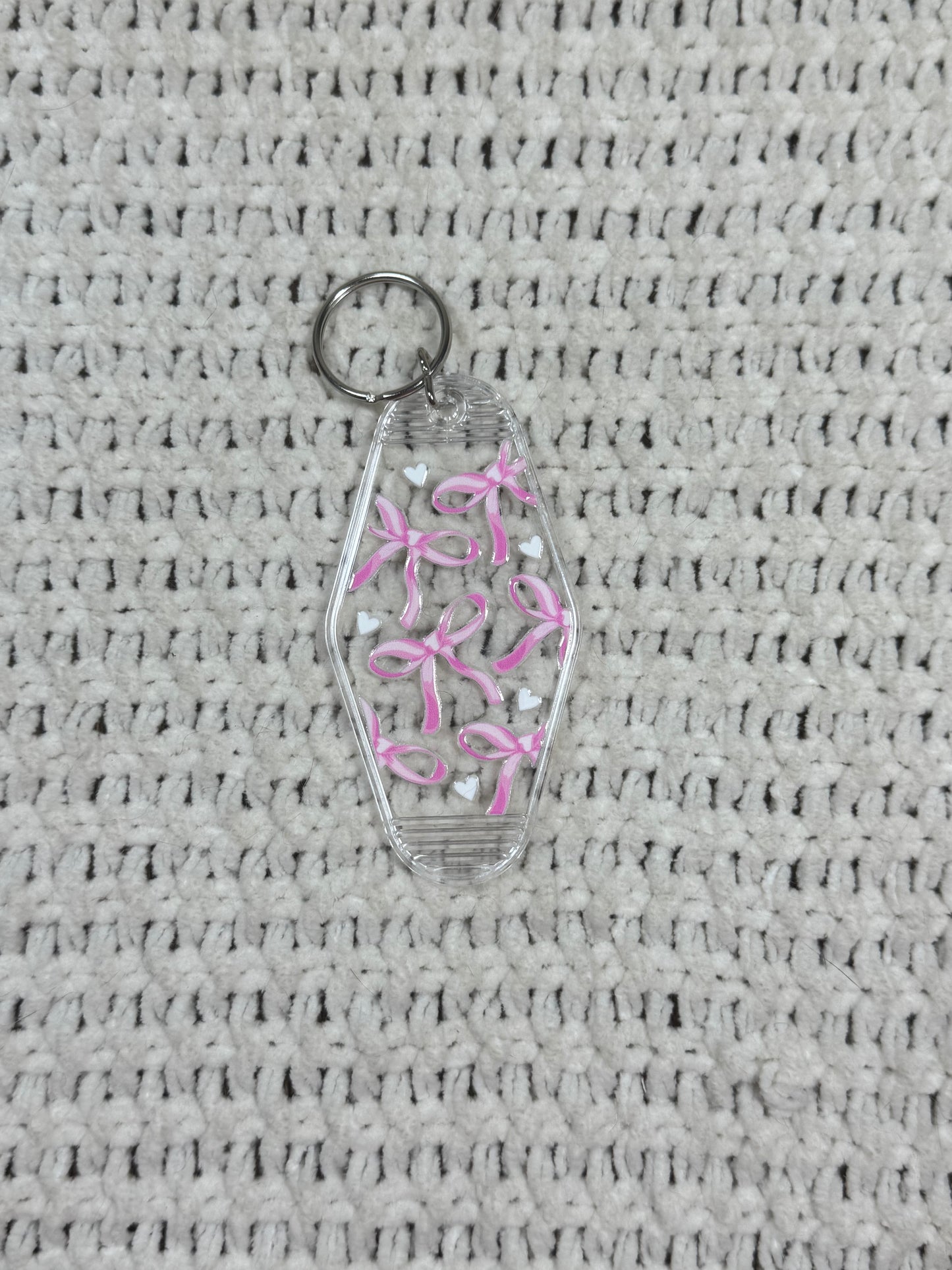 Clear Keychain - Bows and Hearts Design