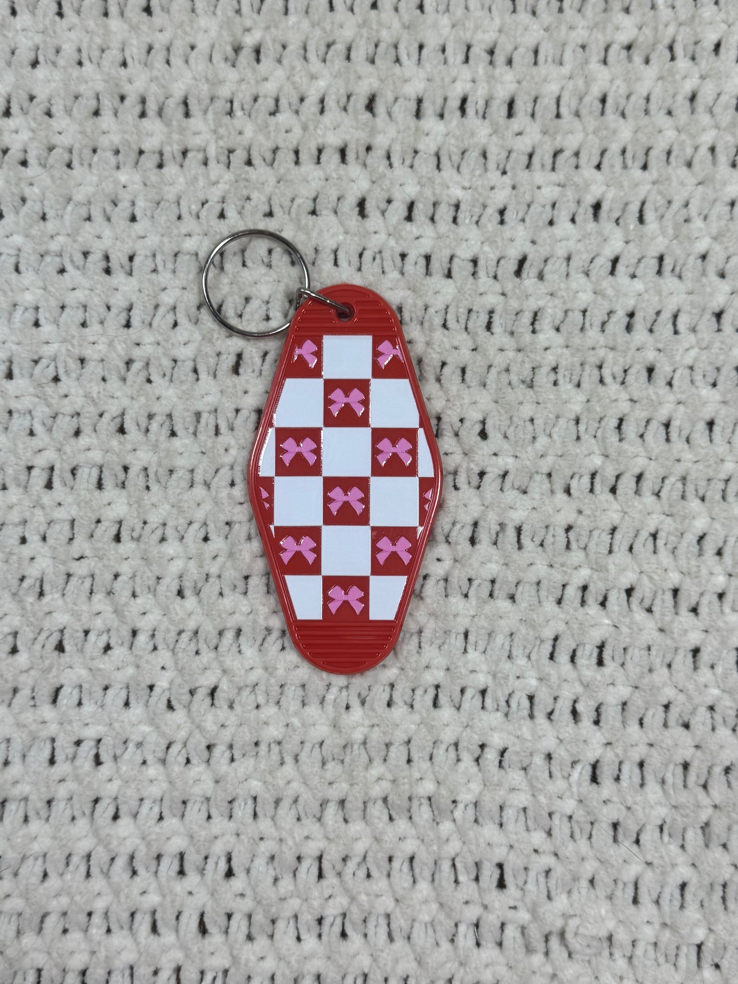 Red Keychain - Checkered Bow Design