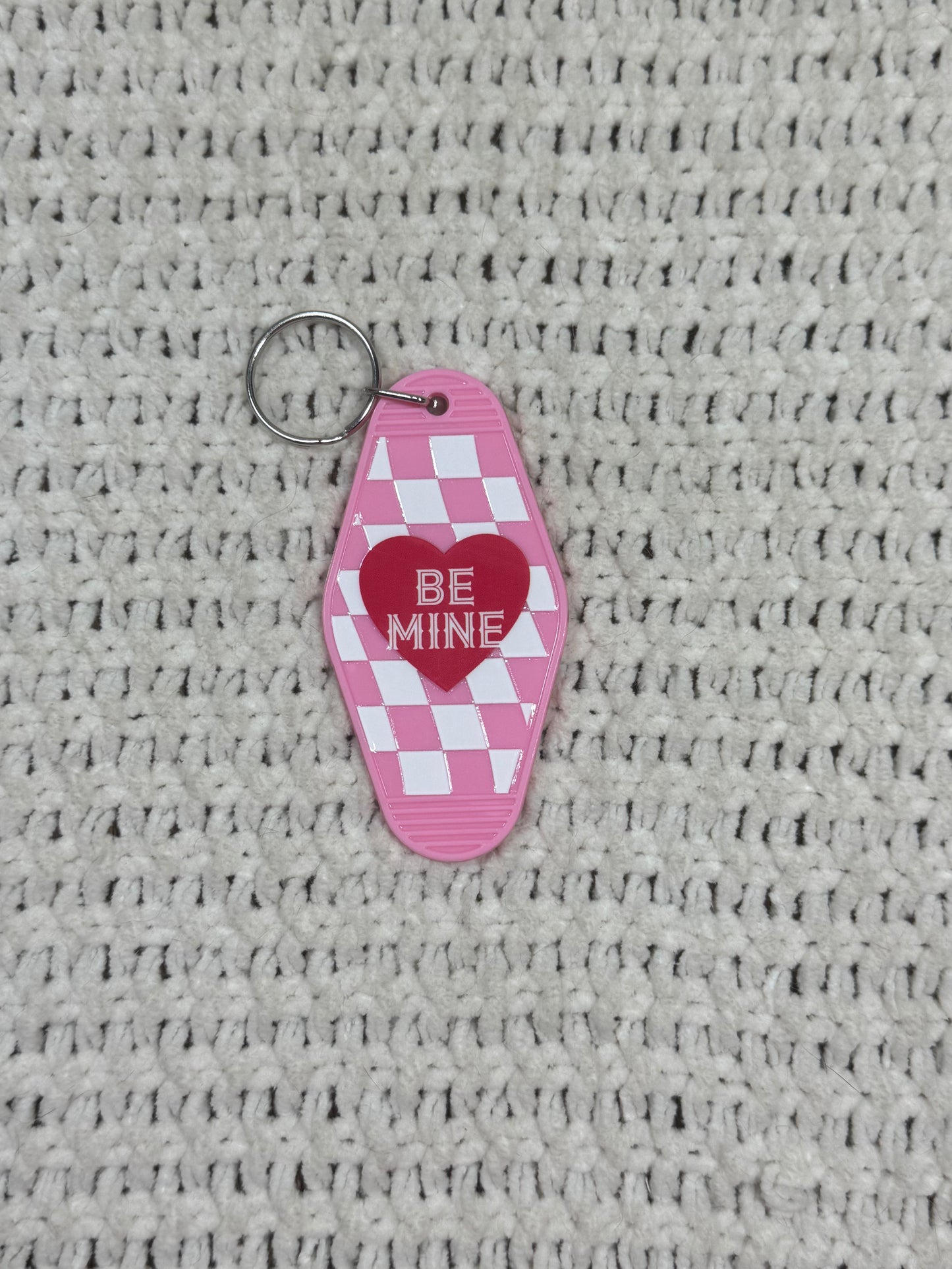 Pink Keychain - Be Mine Heart Checkered Design
