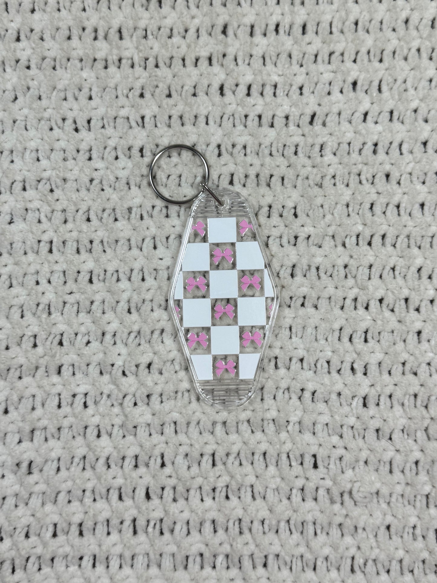 Clear Keychain - Checkered Bow Design