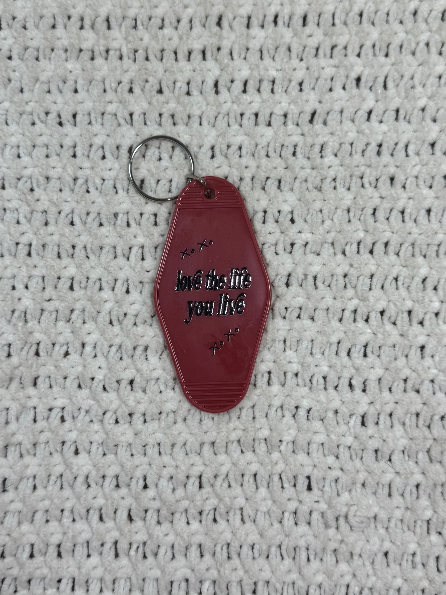 Deep Red Keychain - Graffiti "love the life you live" Design