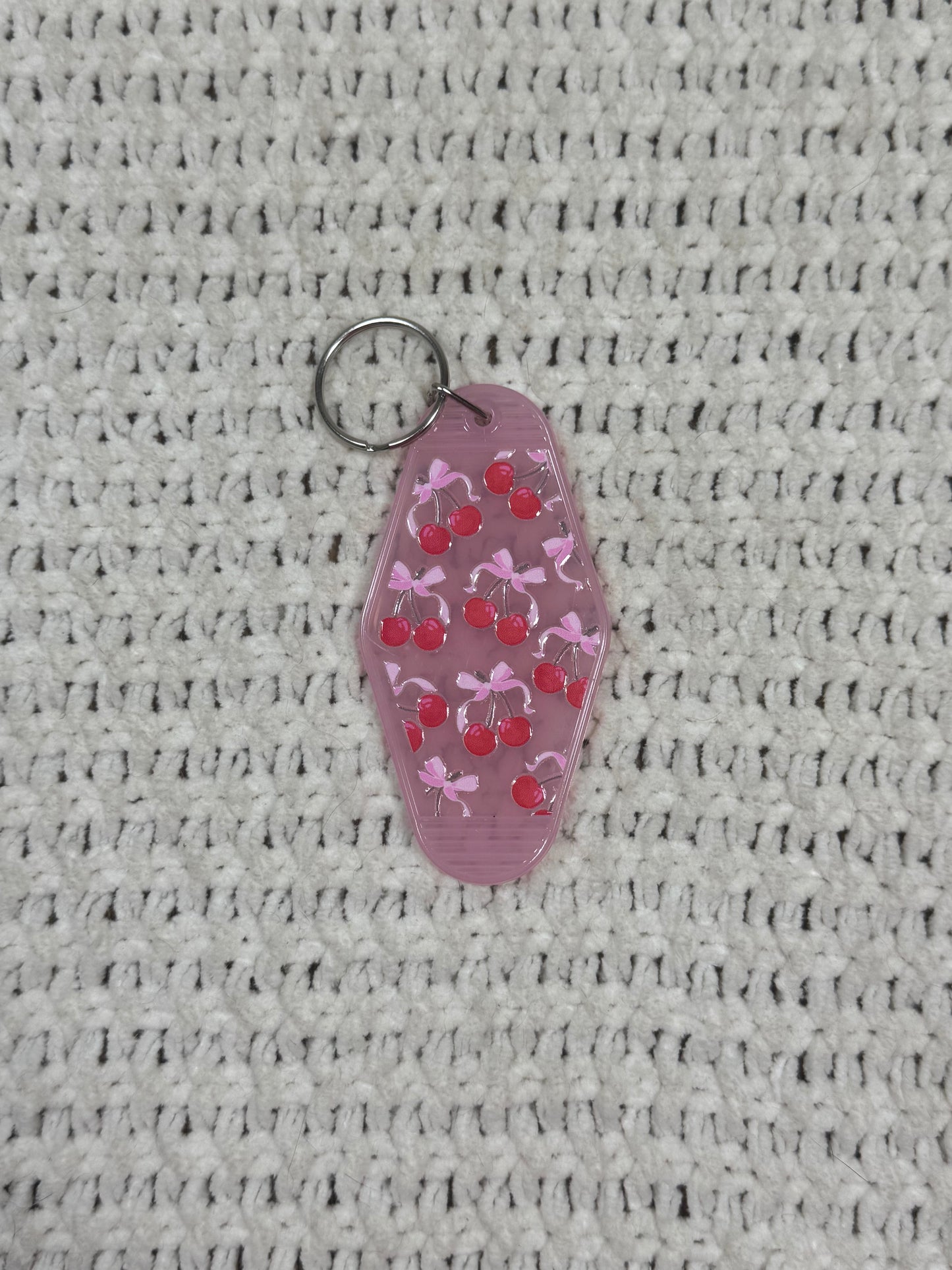 Translucent Pink Keychain - Cherry Bow Design