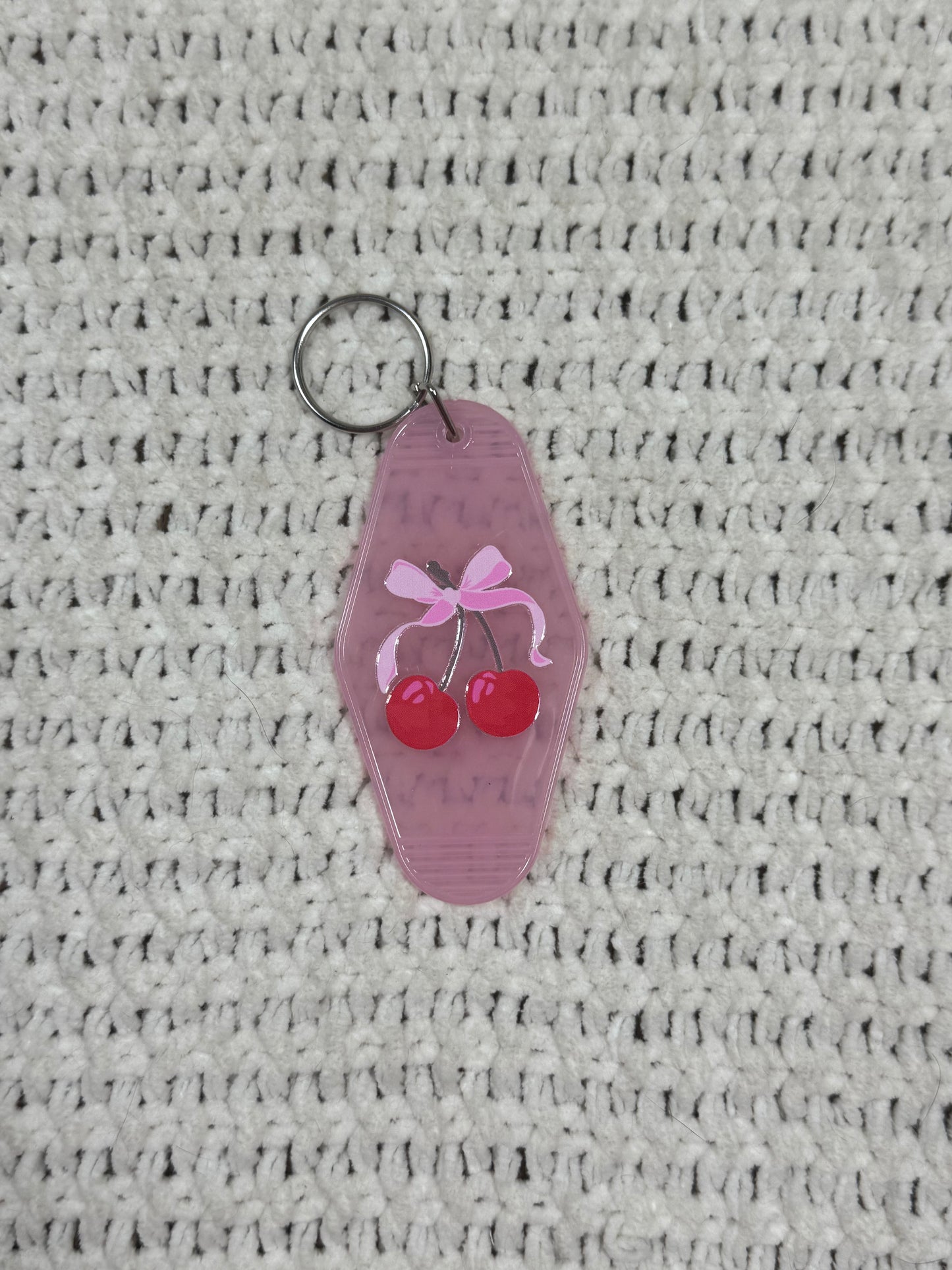 Translucent Pink Keychain - Cherry Bow Design