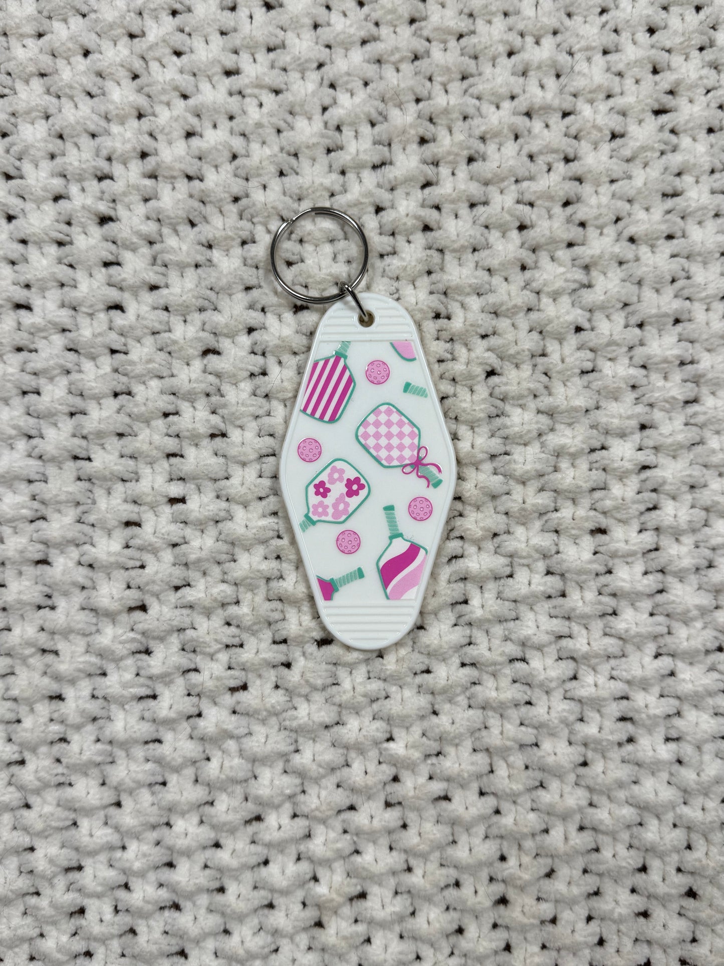 White Keychain - Pickleball Design