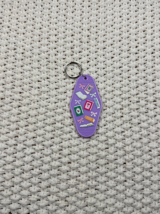 Purple Keychain - Bows and Books Design