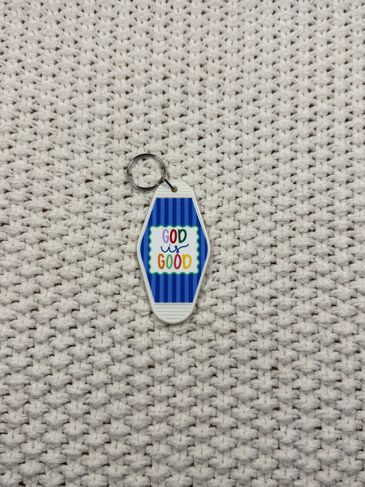 White Keychain - Stripes God is Good Design