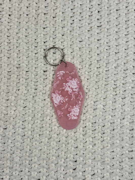 Translucent Pink Keychain - Pink Floral Design