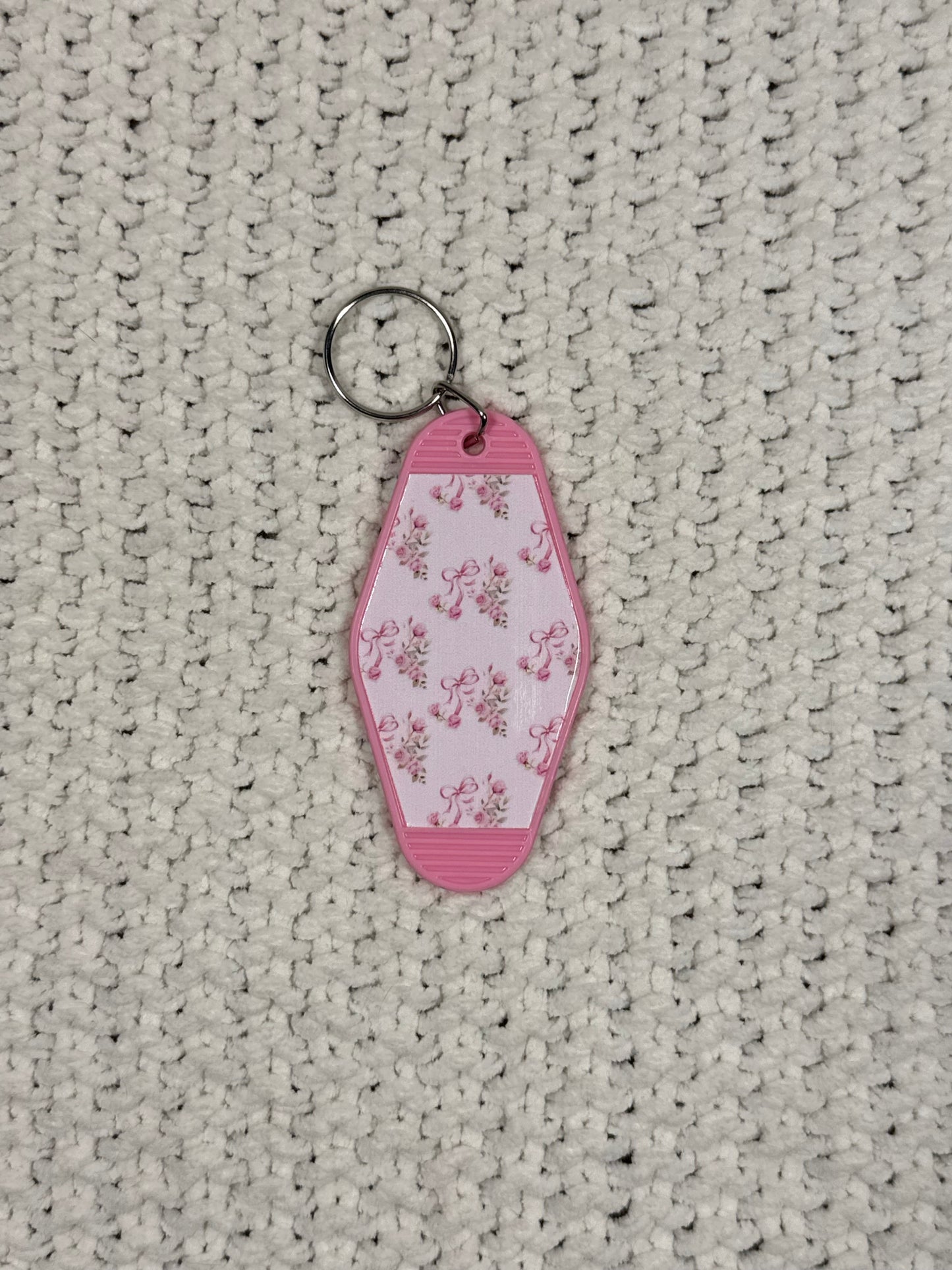 Pink Keychain - Pink Floral and Bow Design