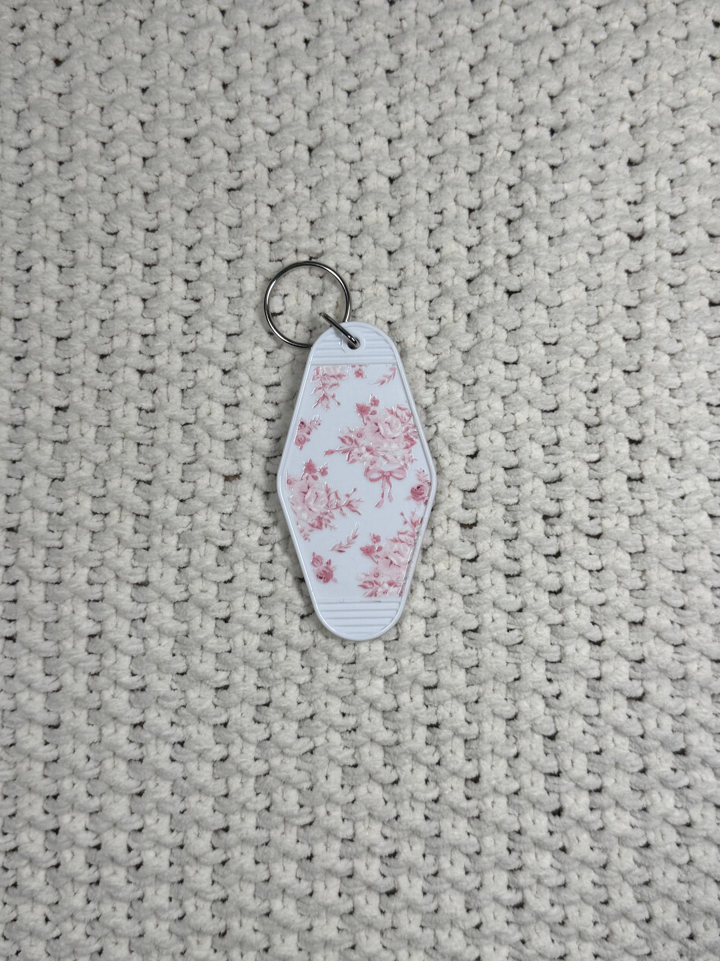 White Keychain - Pink Floral Design