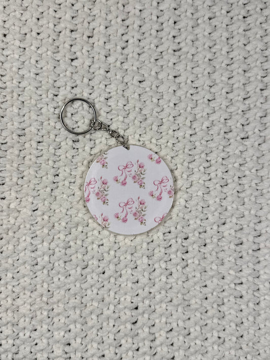 Pink Floral and Bows Acrylic Keychain