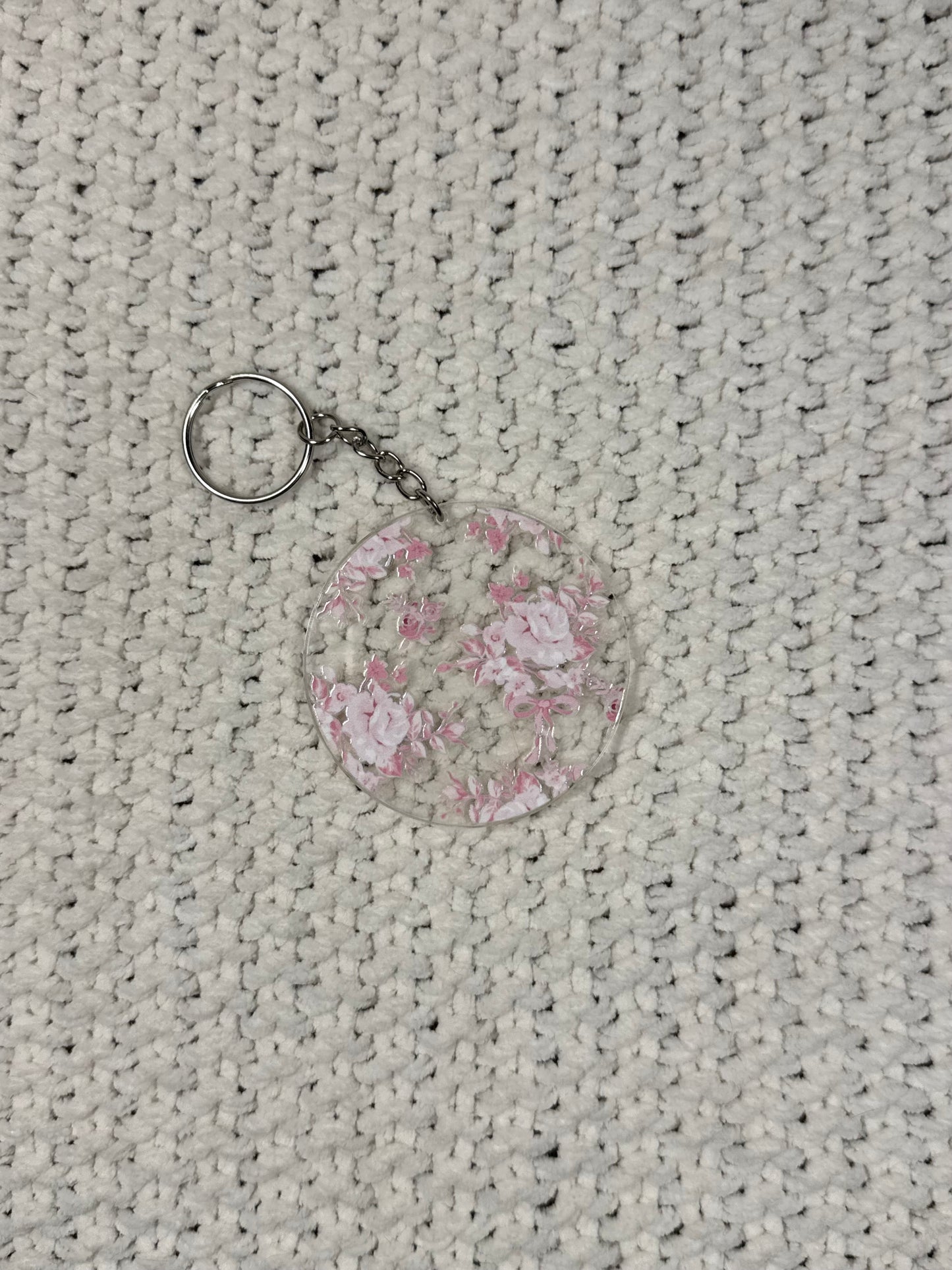Pink Floral Acrylic Keychain