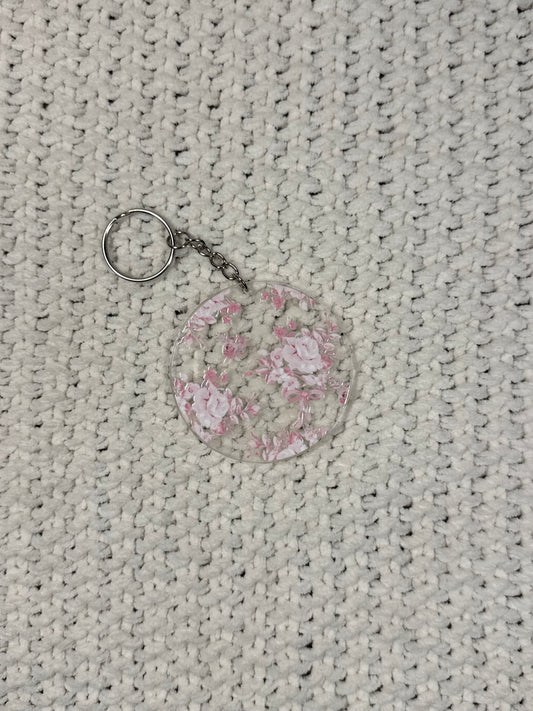 Pink Floral Acrylic Keychain