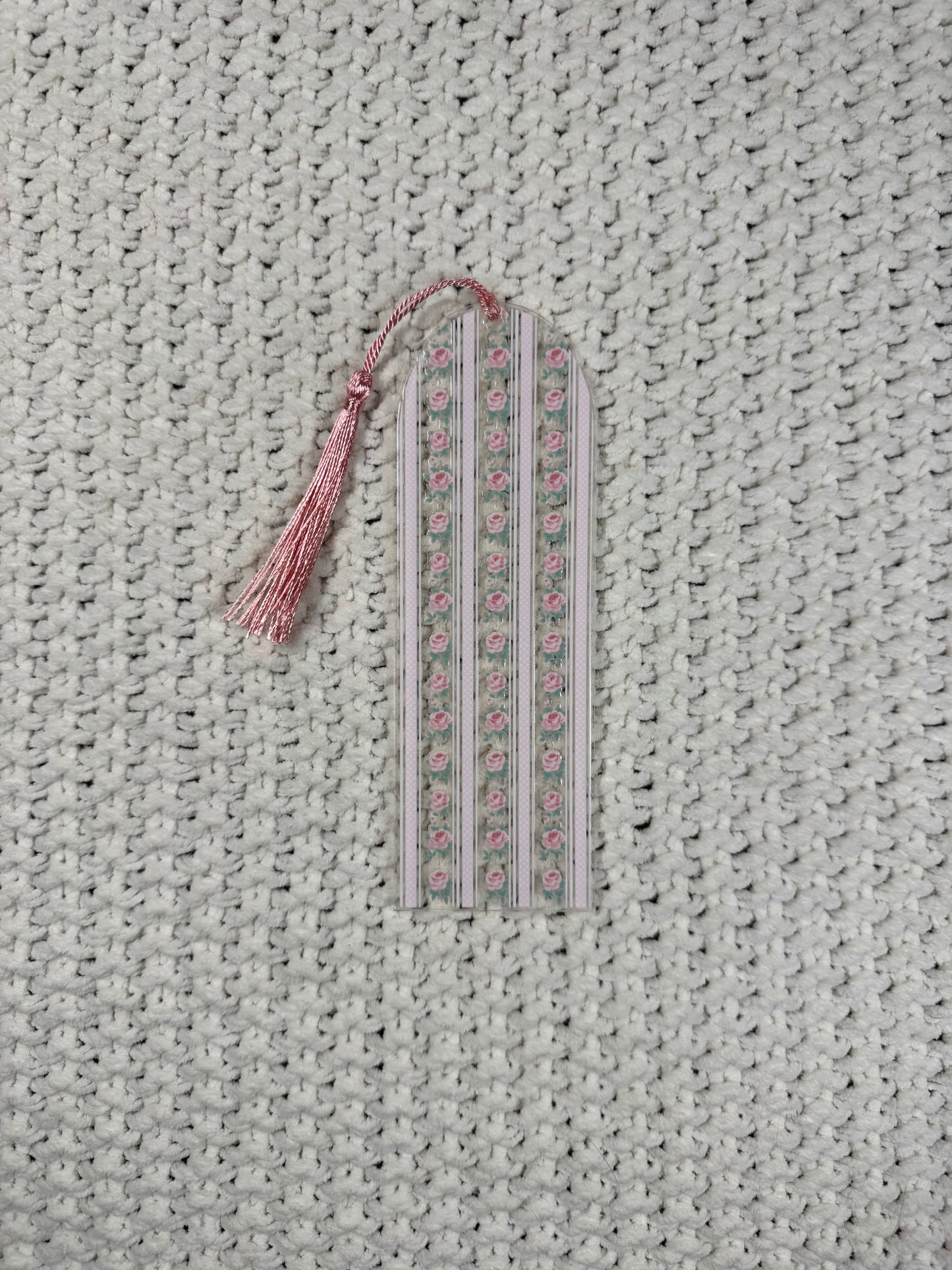 Pink Flowers and Stripes Acrylic Bookmark