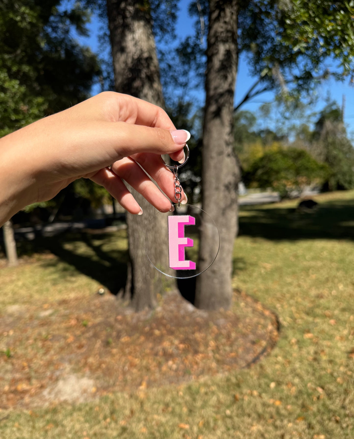Personalized Pink Initial Acrylic Keychain