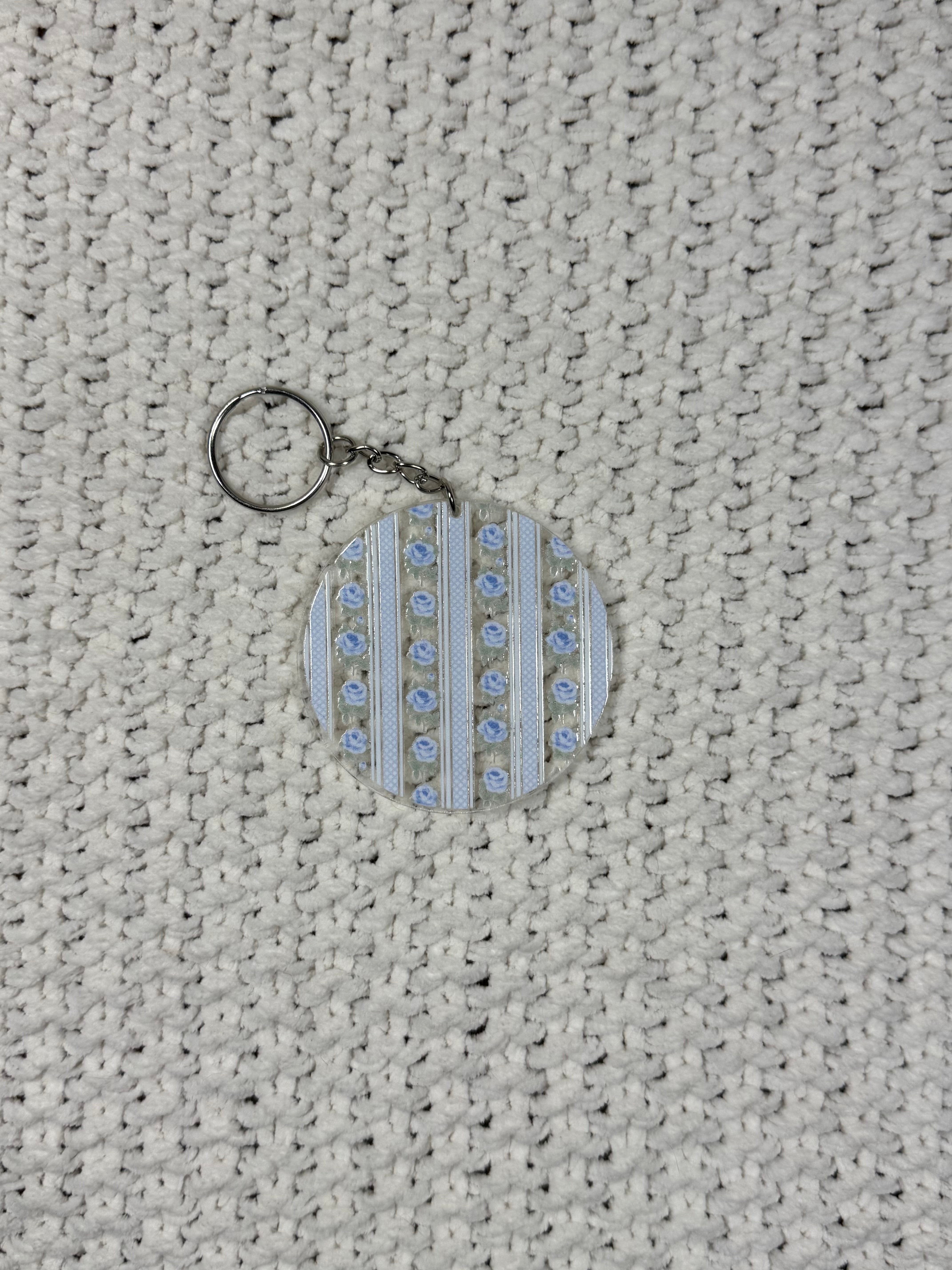 Blue Flowers and Stripes Acrylic Keychain – Erica Brooke Designs