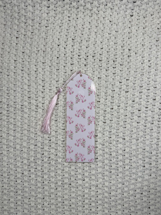 Pink Floral and Bow Design Acrylic Bookmark