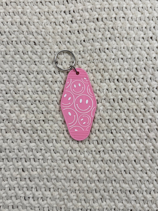 Pink Keychain - Smiley Faces Design
