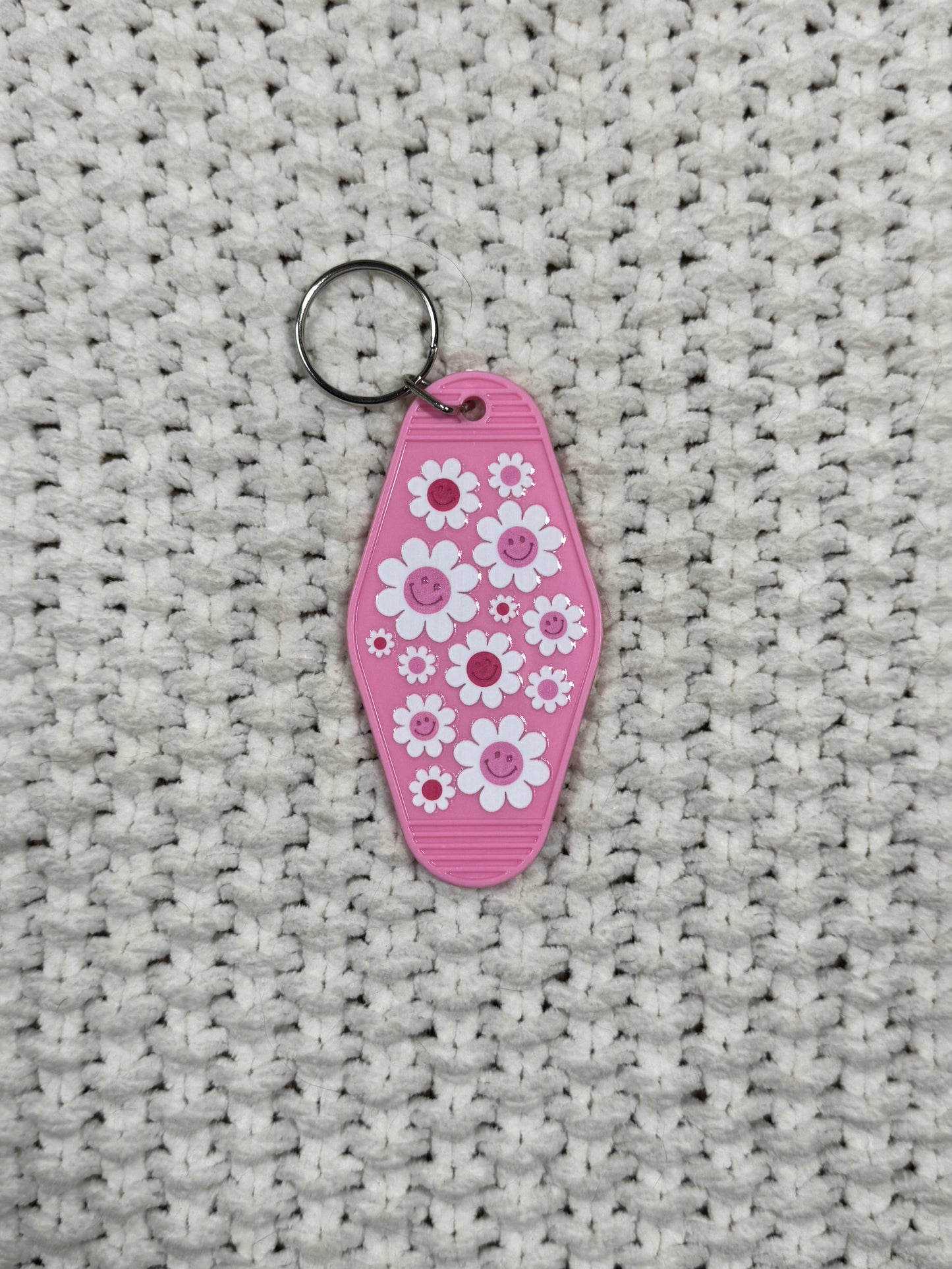 Pink Keychain - Smiling Daisies Design