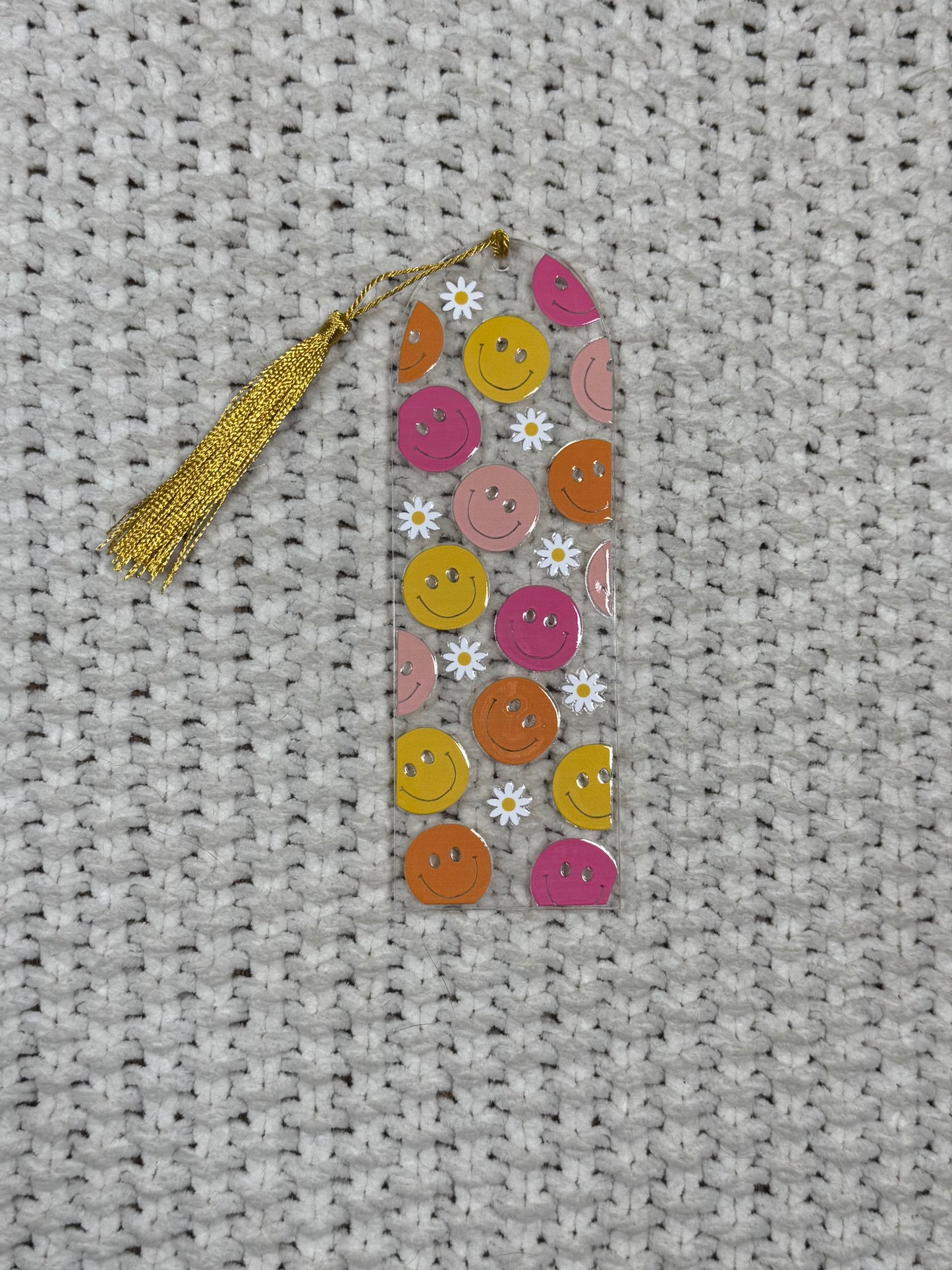 Colorful Smilies and Daisies Acrylic Bookmark