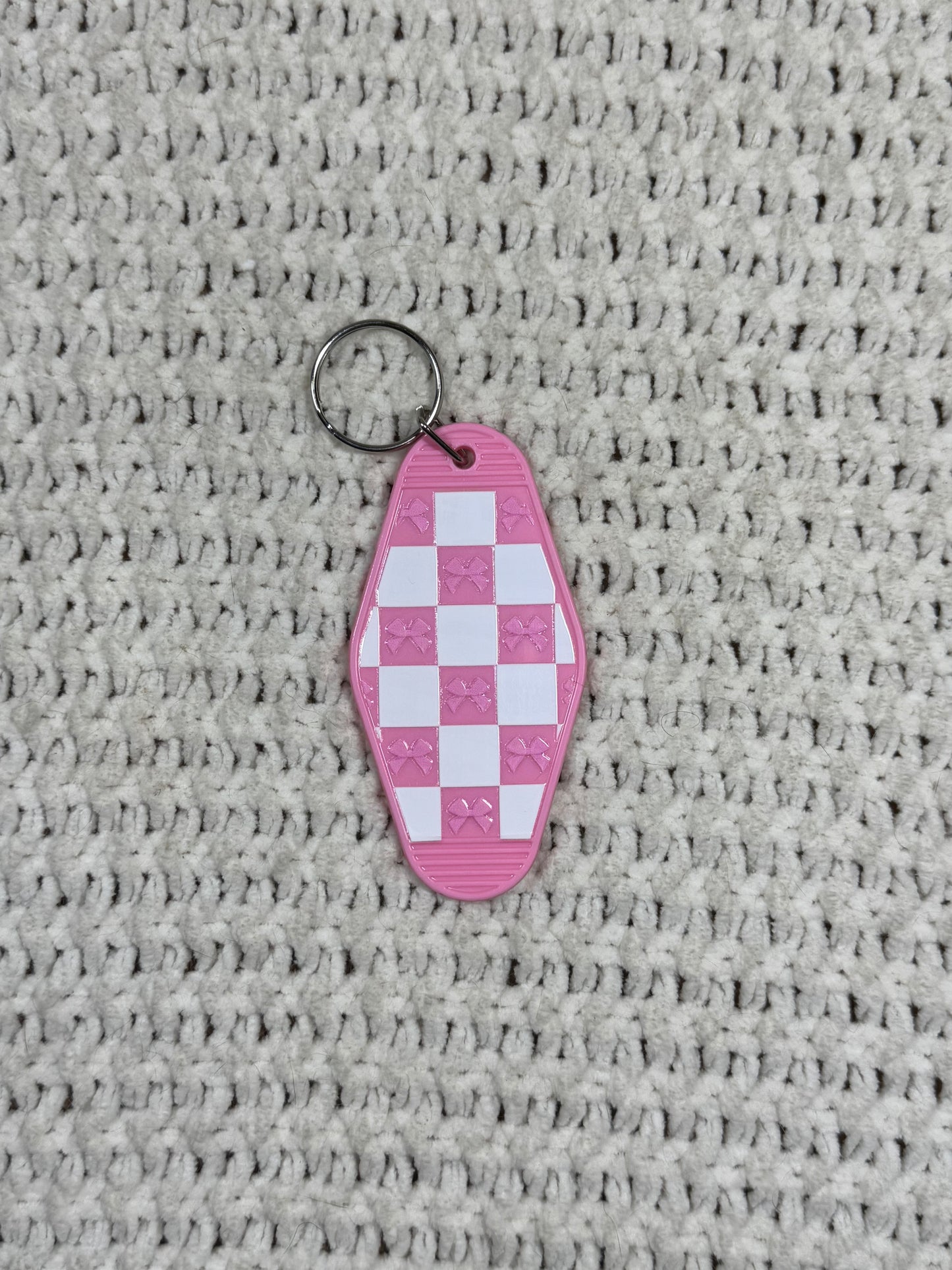 Pink Keychain - Checkered Bow Design