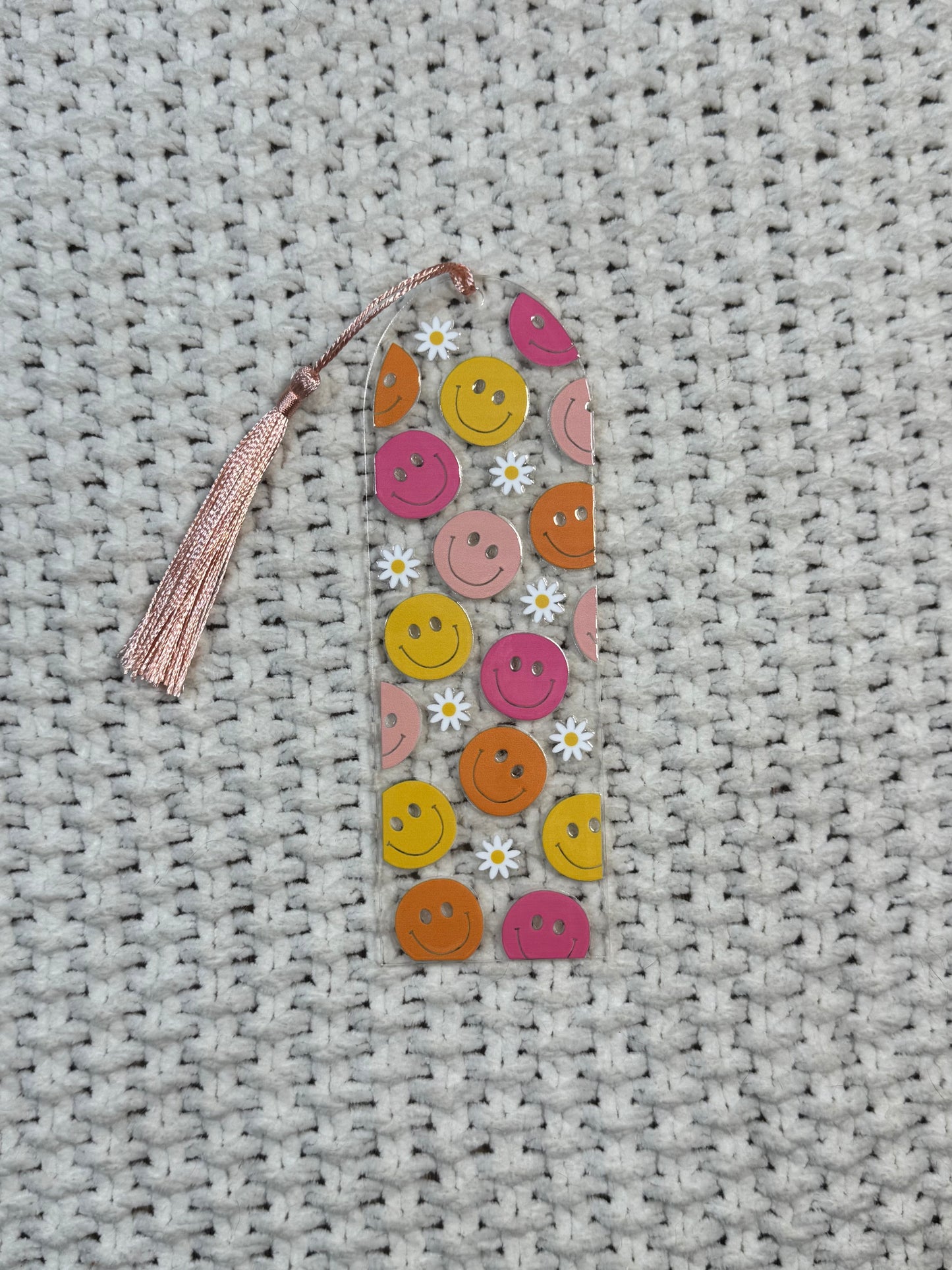 Colorful Smilies and Daisies Acrylic Bookmark