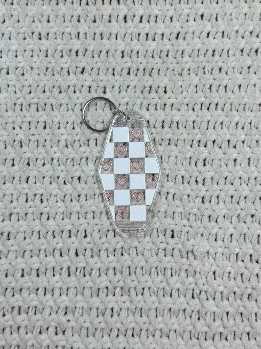 Clear Keychain - Checkered Heart Design