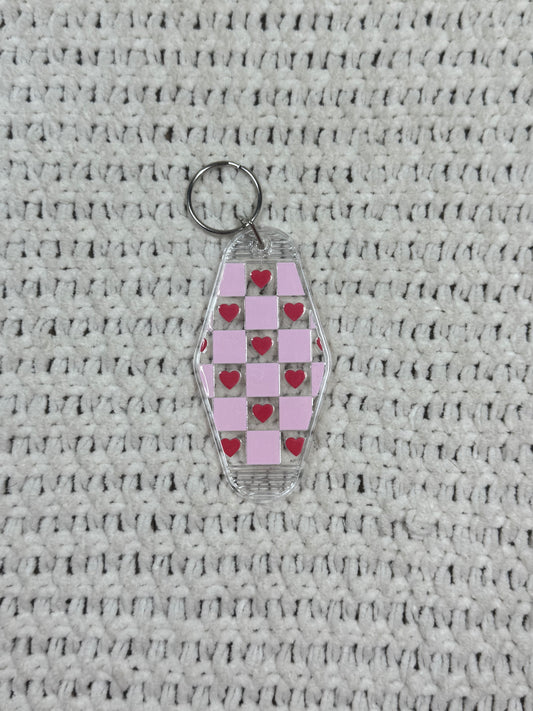 Clear Keychain - Checkered Heart Design