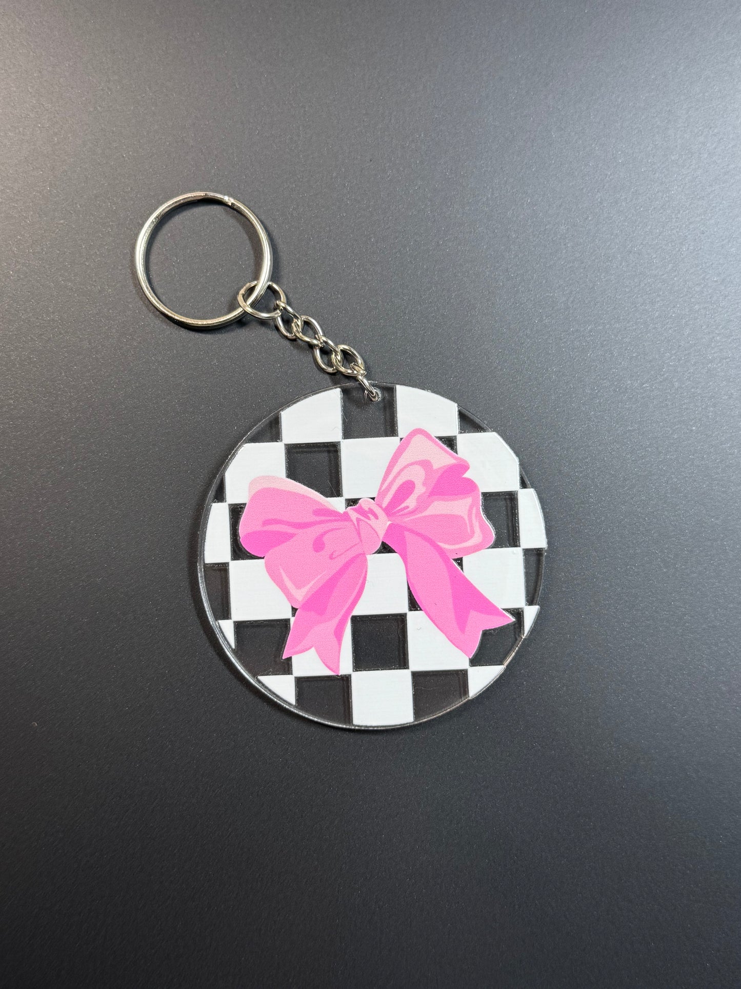 Checkered Bow Acrylic Keychain